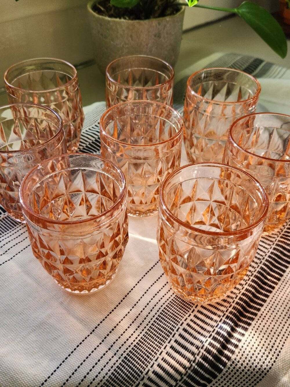 8 Jeannette Windsor Diamond Pink Depression Glass Tumblers Vintage READ
